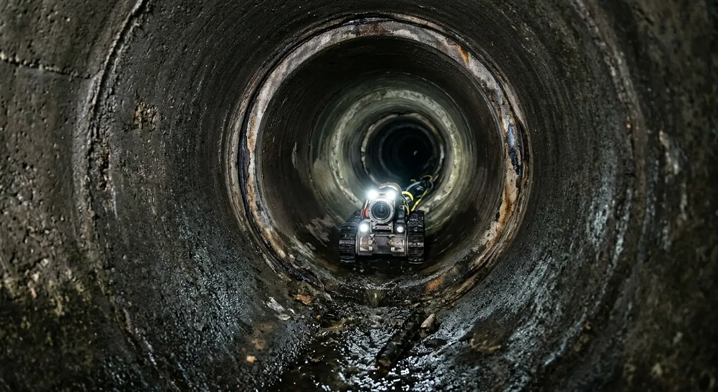 Robotic sewer camera inspecting pipe interior for Sewer Line Cleaning in Whitemarsh